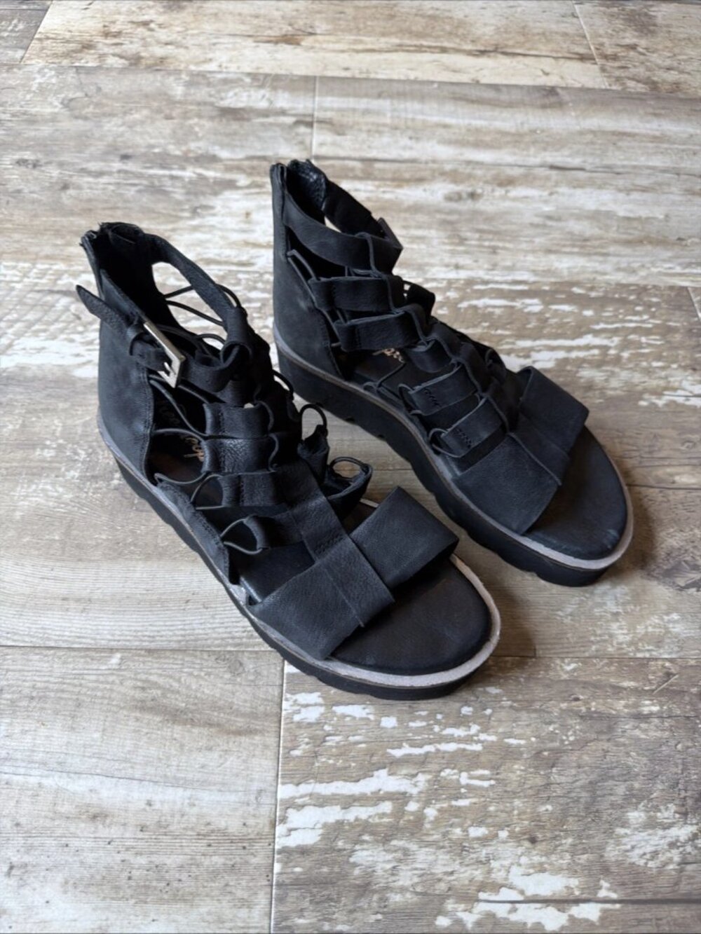 FREE PEOPLE Sunrise Platform Black Leather Gladiator Sandals Women’s 7.5US 38EU